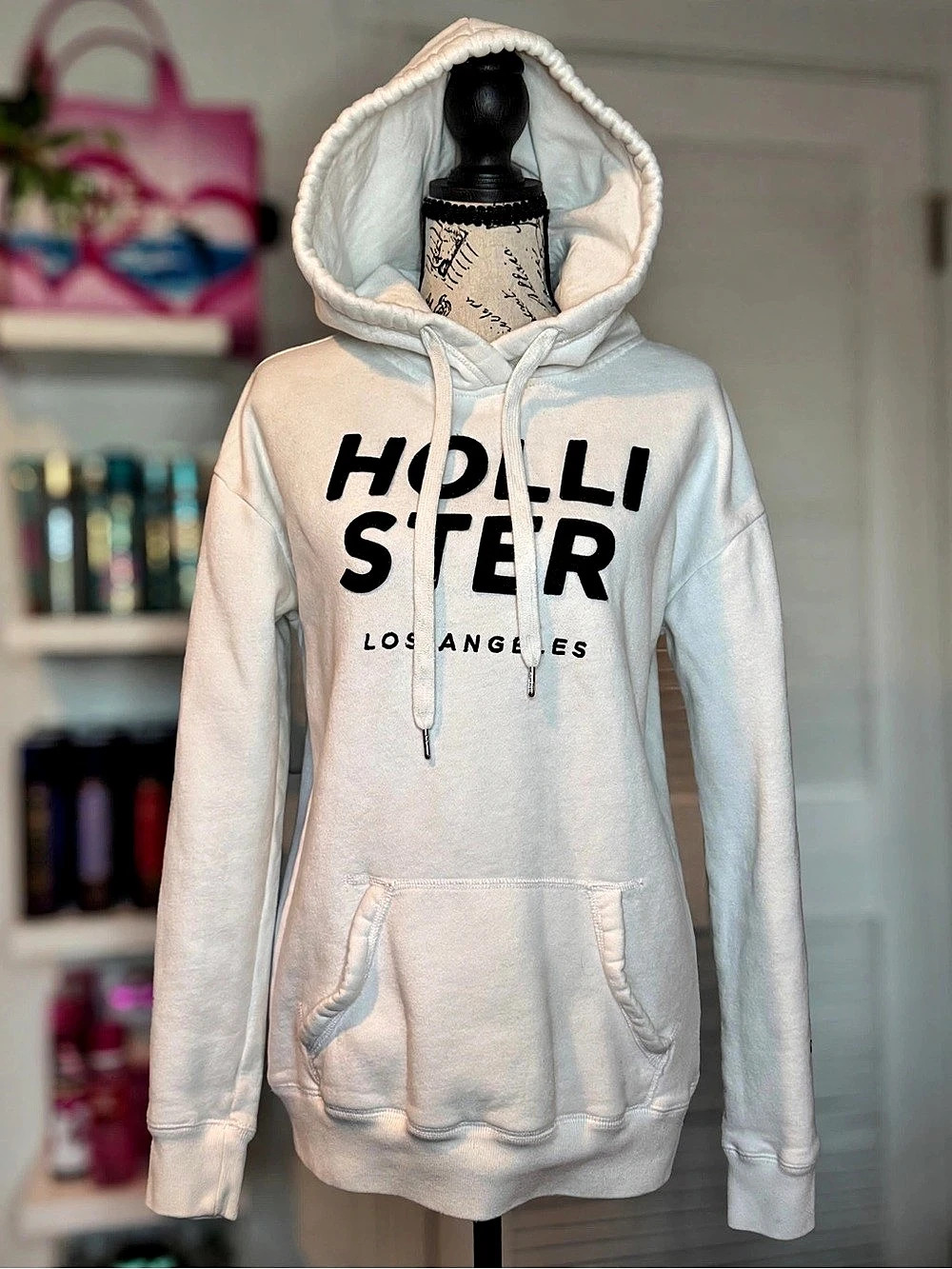 Hollister California Hoodie M White Black Los Angeles Graphic Y2K Pullover